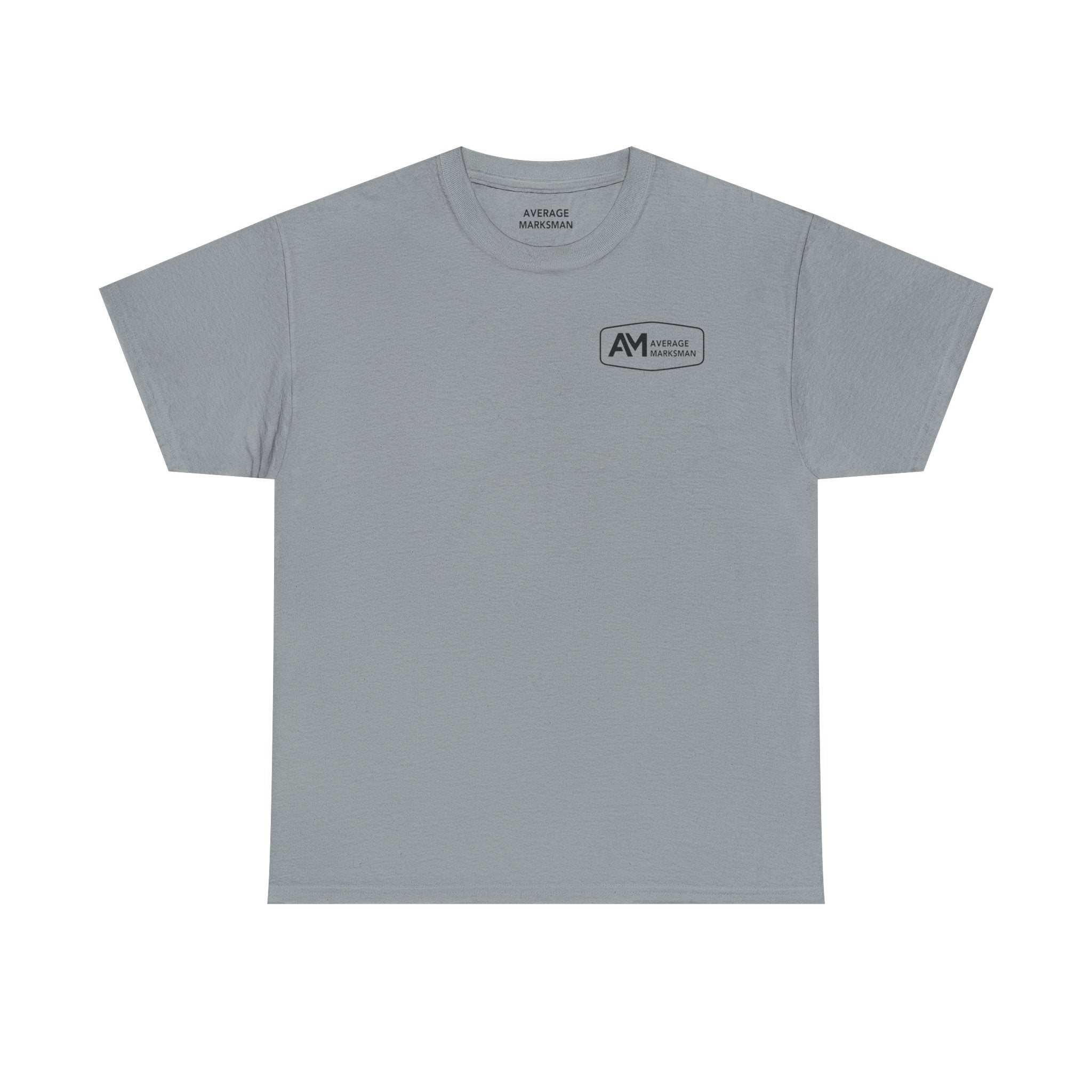 Gray t-shirt with a logo on a white background