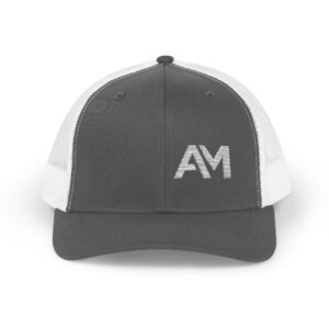 White AM Logo Trucker Hat